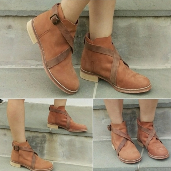 Free People Las Palmas Leather Distressed Ankle Boots Size 39 - Picture 1 of 11